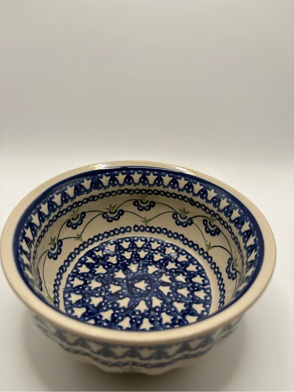 Hand-Painted Ceramic Bowl in Blue and White Polish Pottery Ceramika Artystyczna